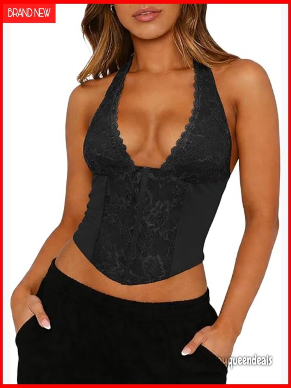 Lace Halter Tank Top Backless Crop Top Y2K Party Going Out Top